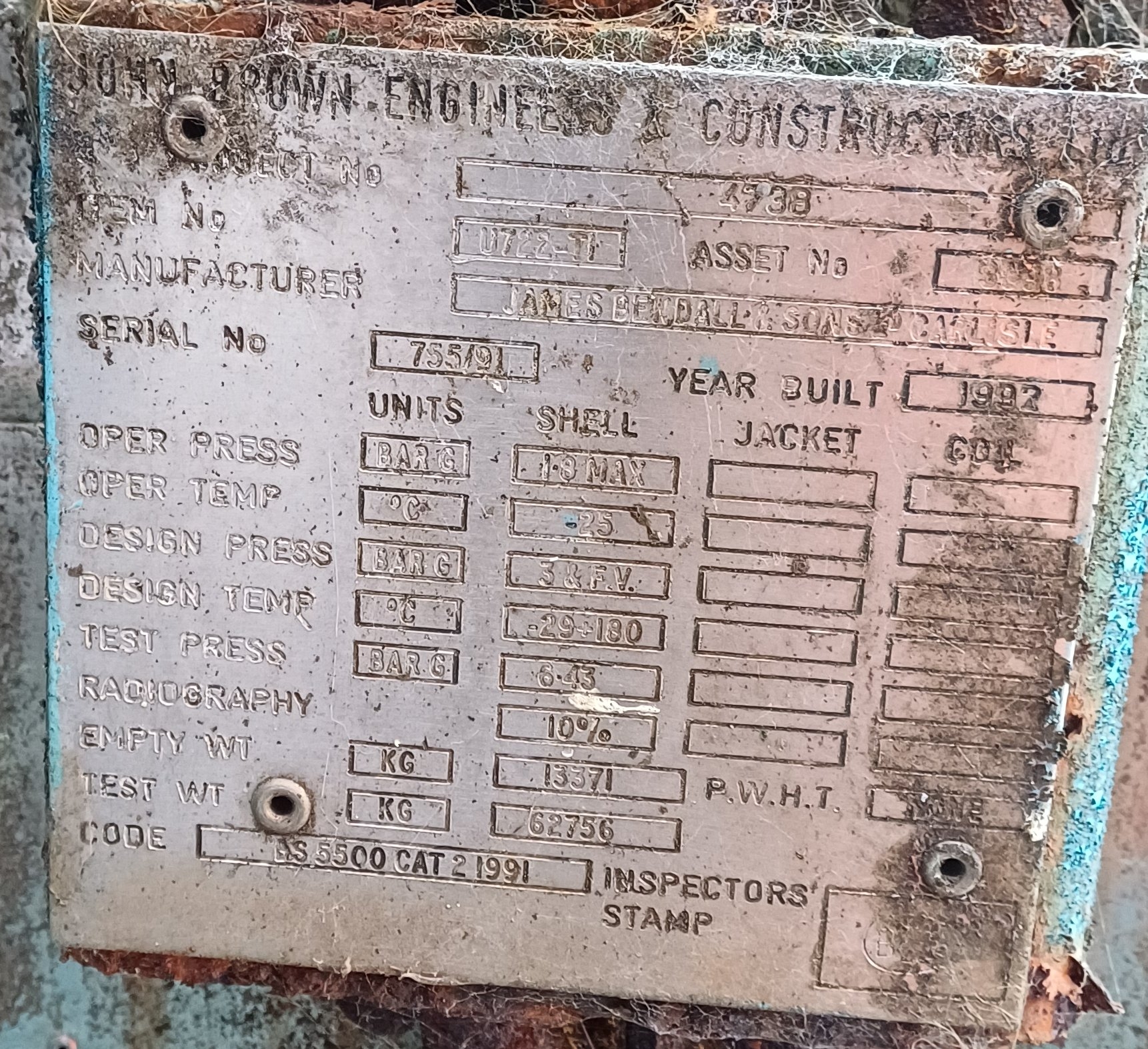 Carbon Steel James Bendall & Sons Ltd Tank - IPP# 242746