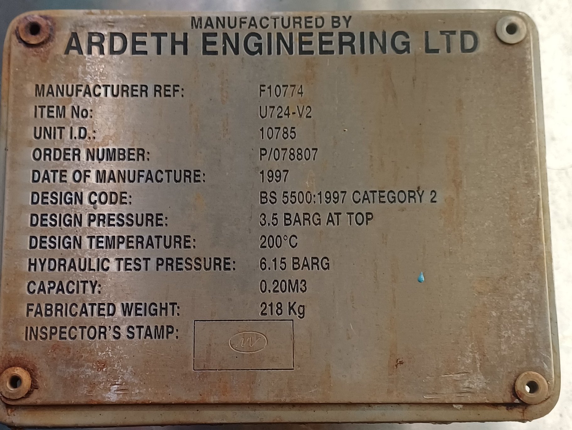 Stainless Steel 316 Ardeth Engineering Ltd  Tank - IPP# 242753