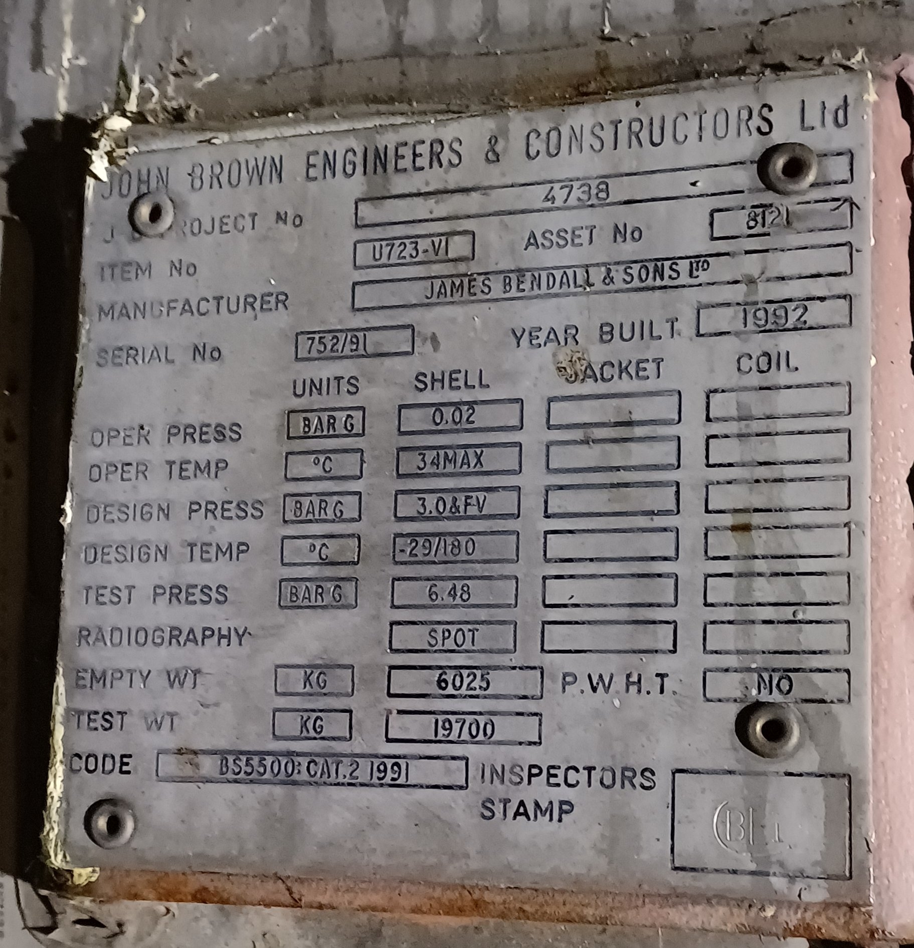 Carbon Steel James Bendall & Sons Ltd Tank - IPP# 242751