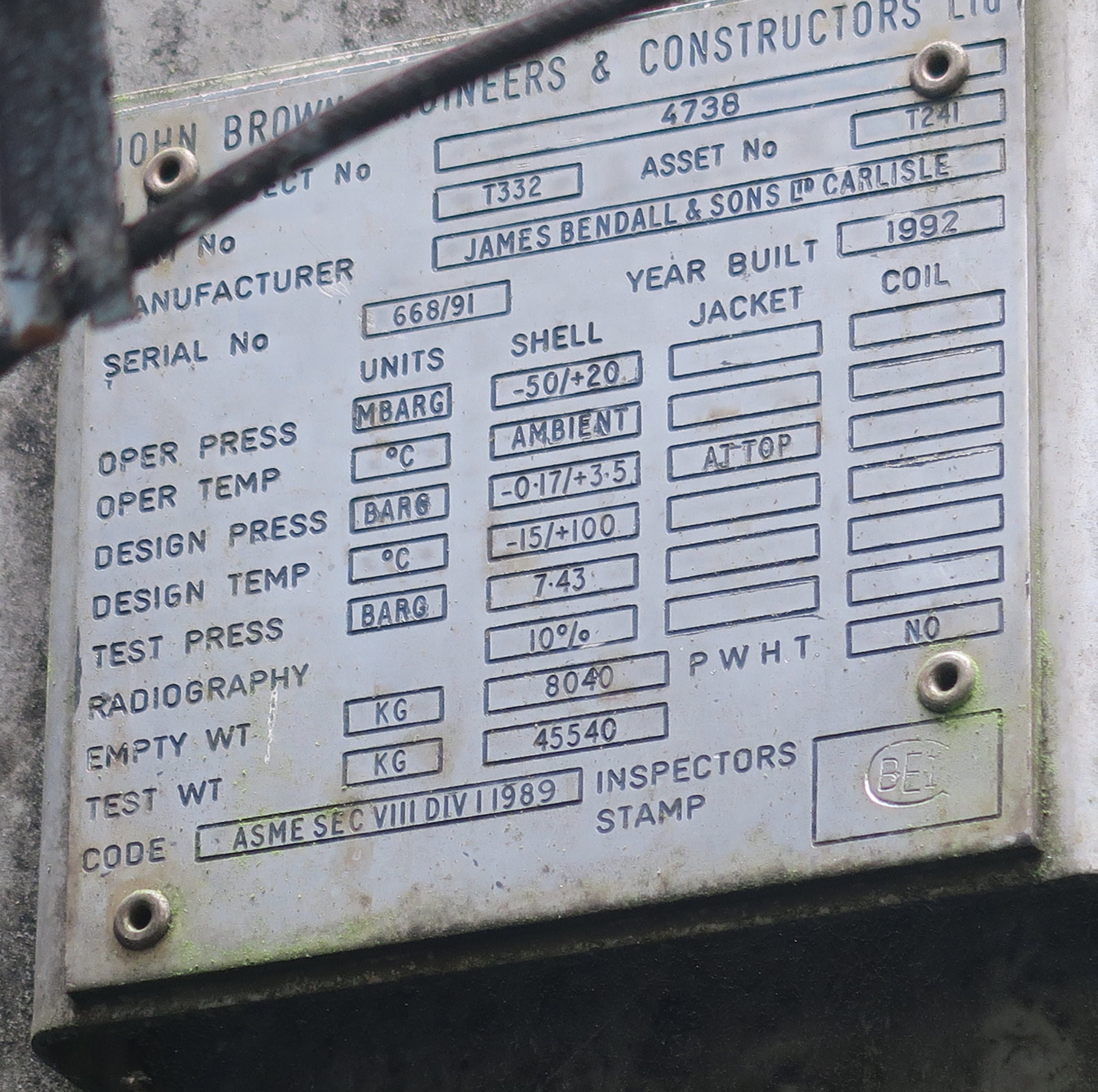 Stainless Steel 316L James Bendall & Sons Ltd Tank - IPP# 242883