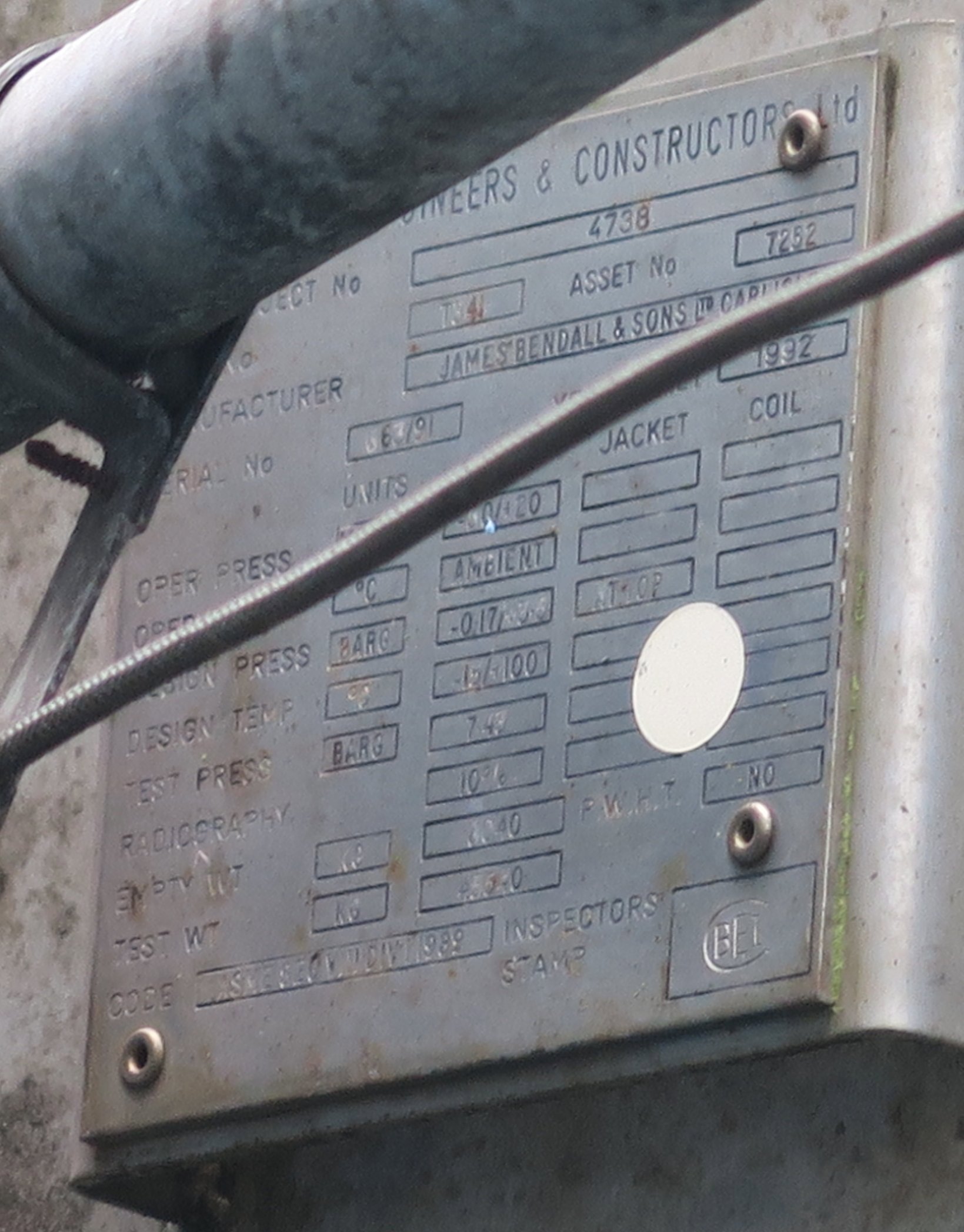 Stainless Steel 316L James Bendall & Sons Ltd Tank - IPP# 242887