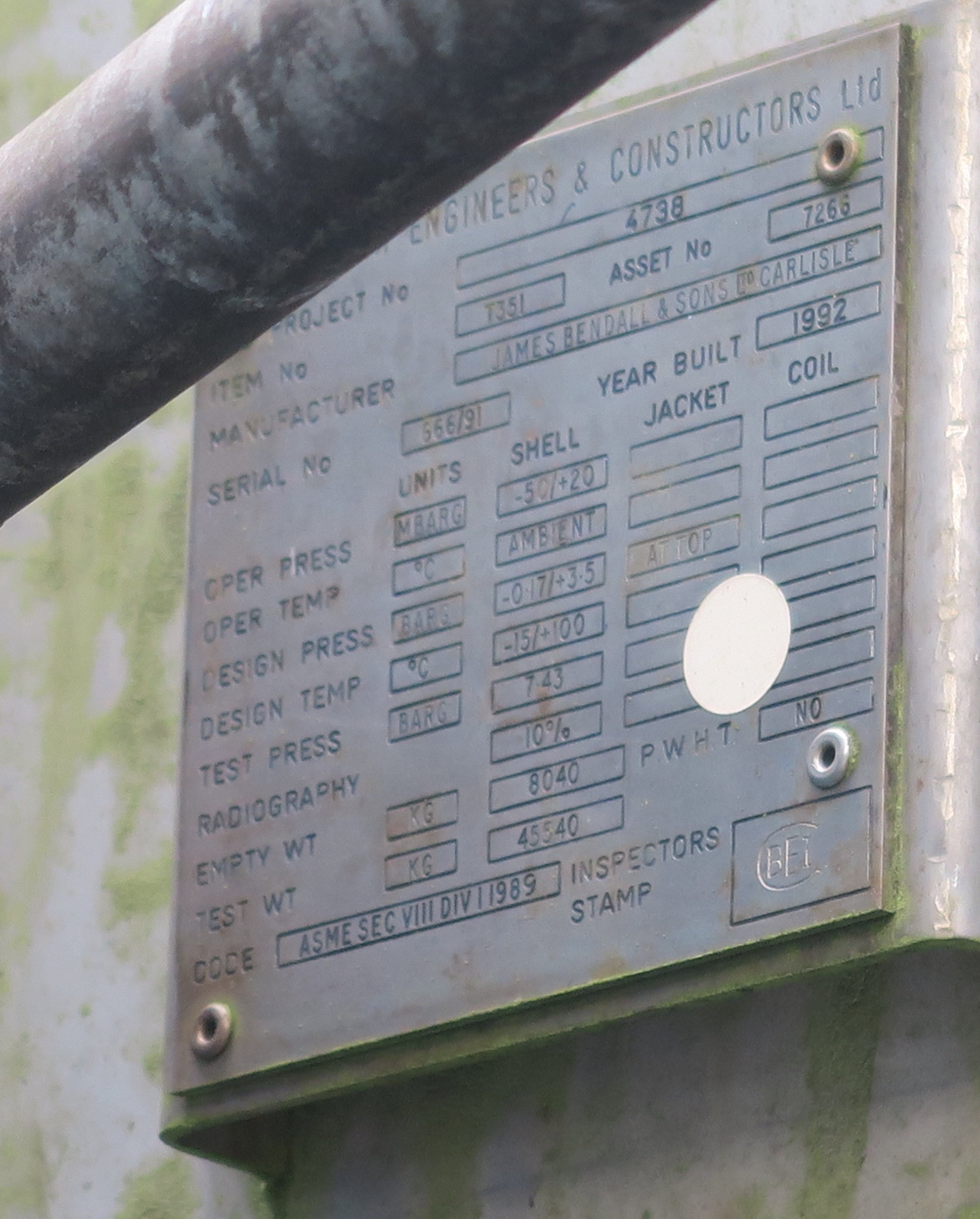 Stainless Steel 316L James Bendall & Sons Ltd Tank - IPP# 242893