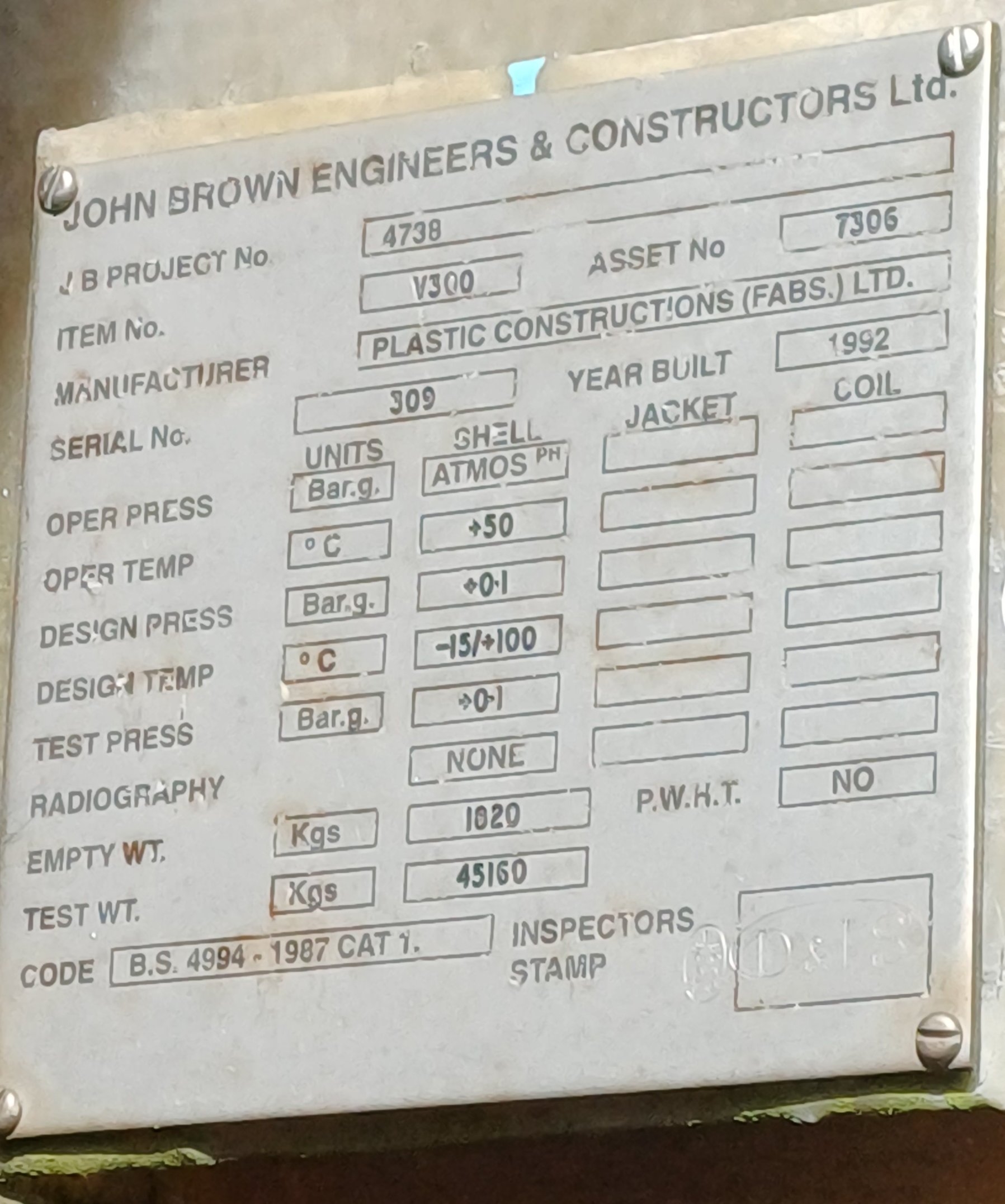 Fiberglass Plastic Construction Tank - IPP# 242839