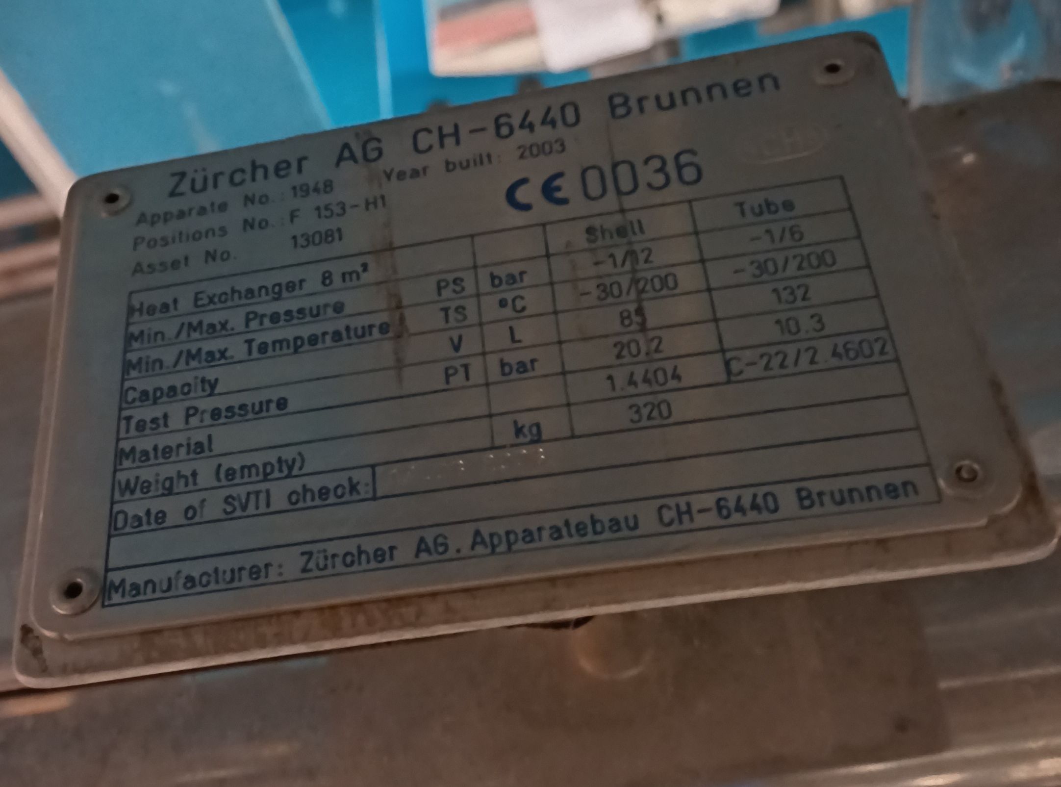 Hastelloy - C22 Zurcher AG Shell and Tube Heat Exchanger - IPP# 242951
