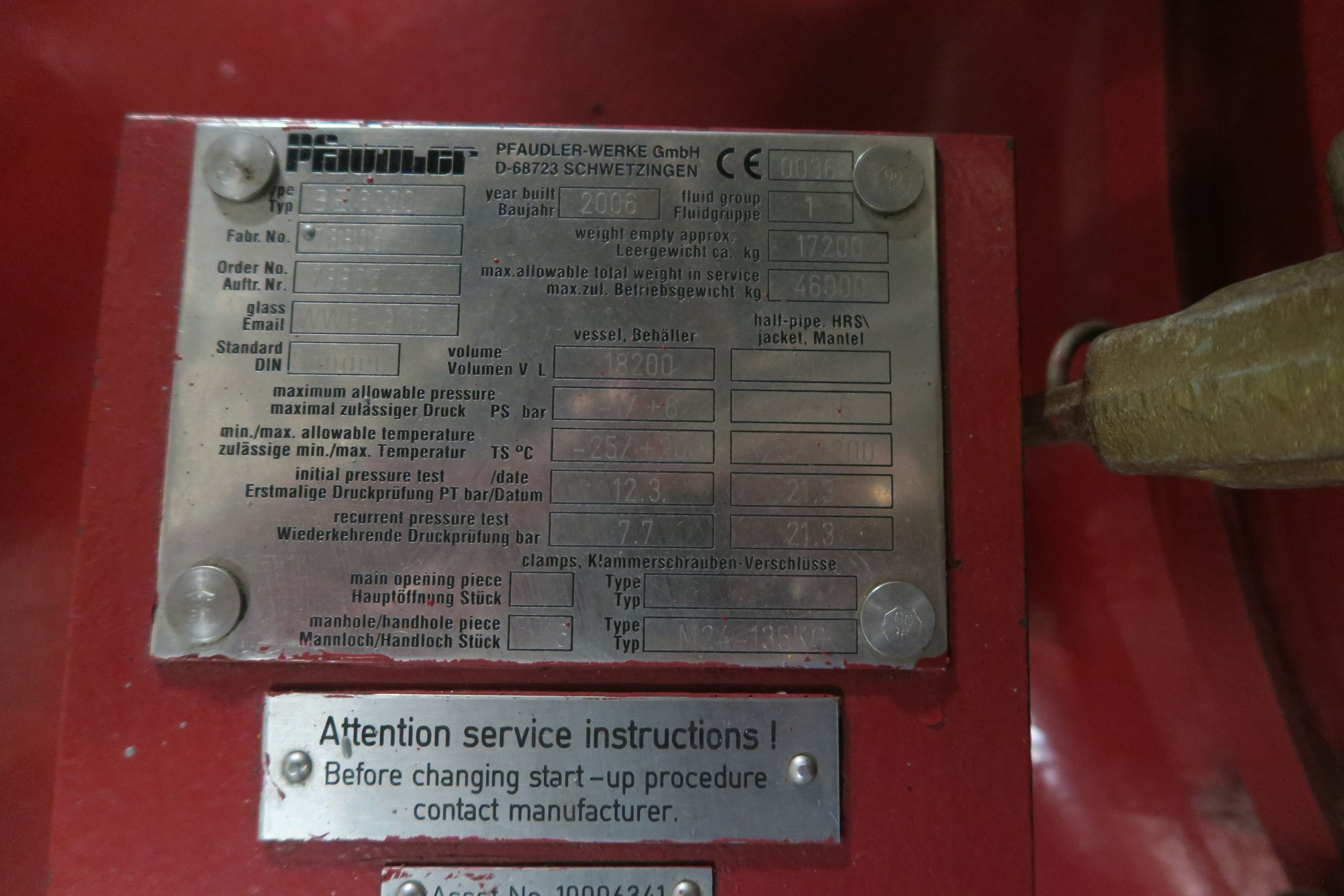 Glasslined Pfaudler BE Batch-Type Agitated Reactor
