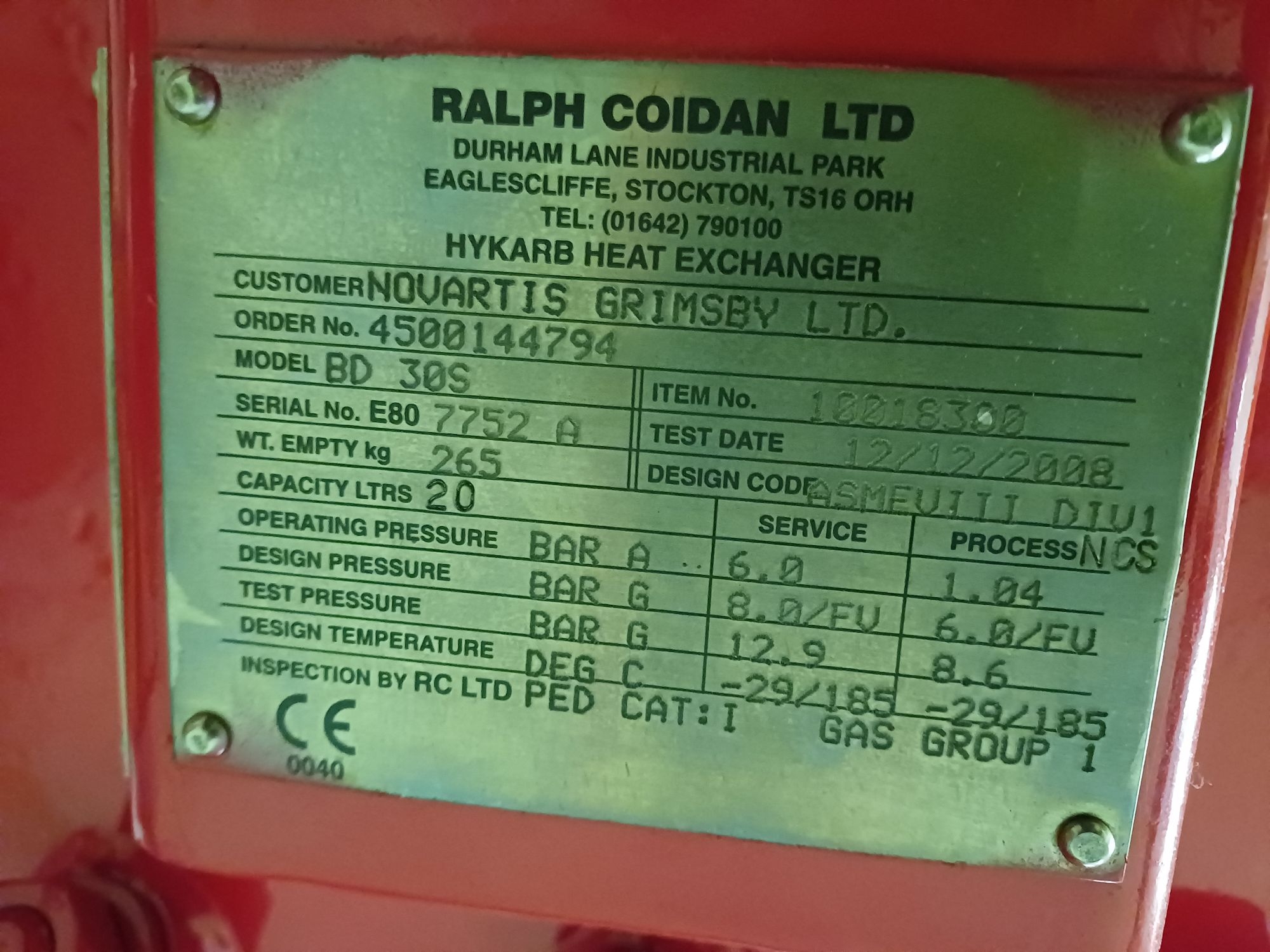 Ralph Coidan LTD. BD 30S Graphite Block Heat Exchanger - IPP# 243456