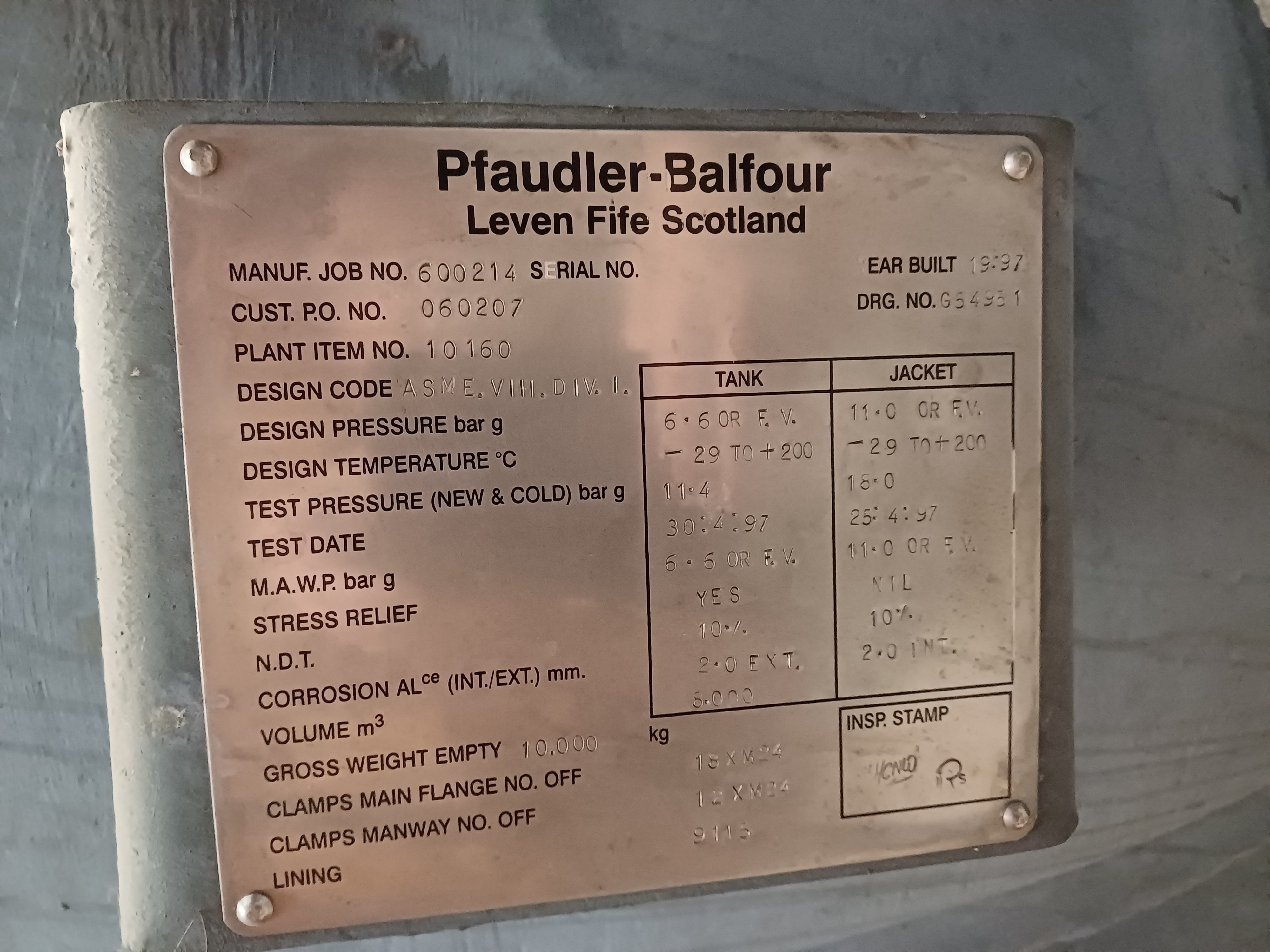 Glasslined Pfaudler Batch-Type Agitated Reactor - IPP# 243464