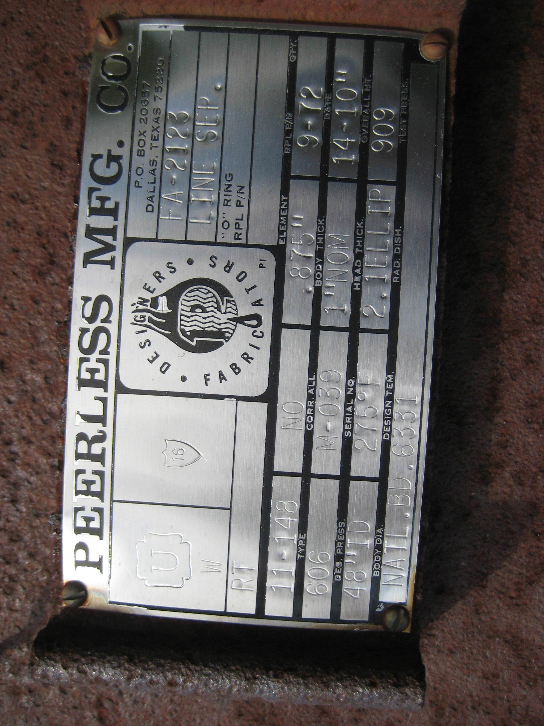 Stainless Steel 304L Clad Peerless 11-148 Tank - IPP# 29512