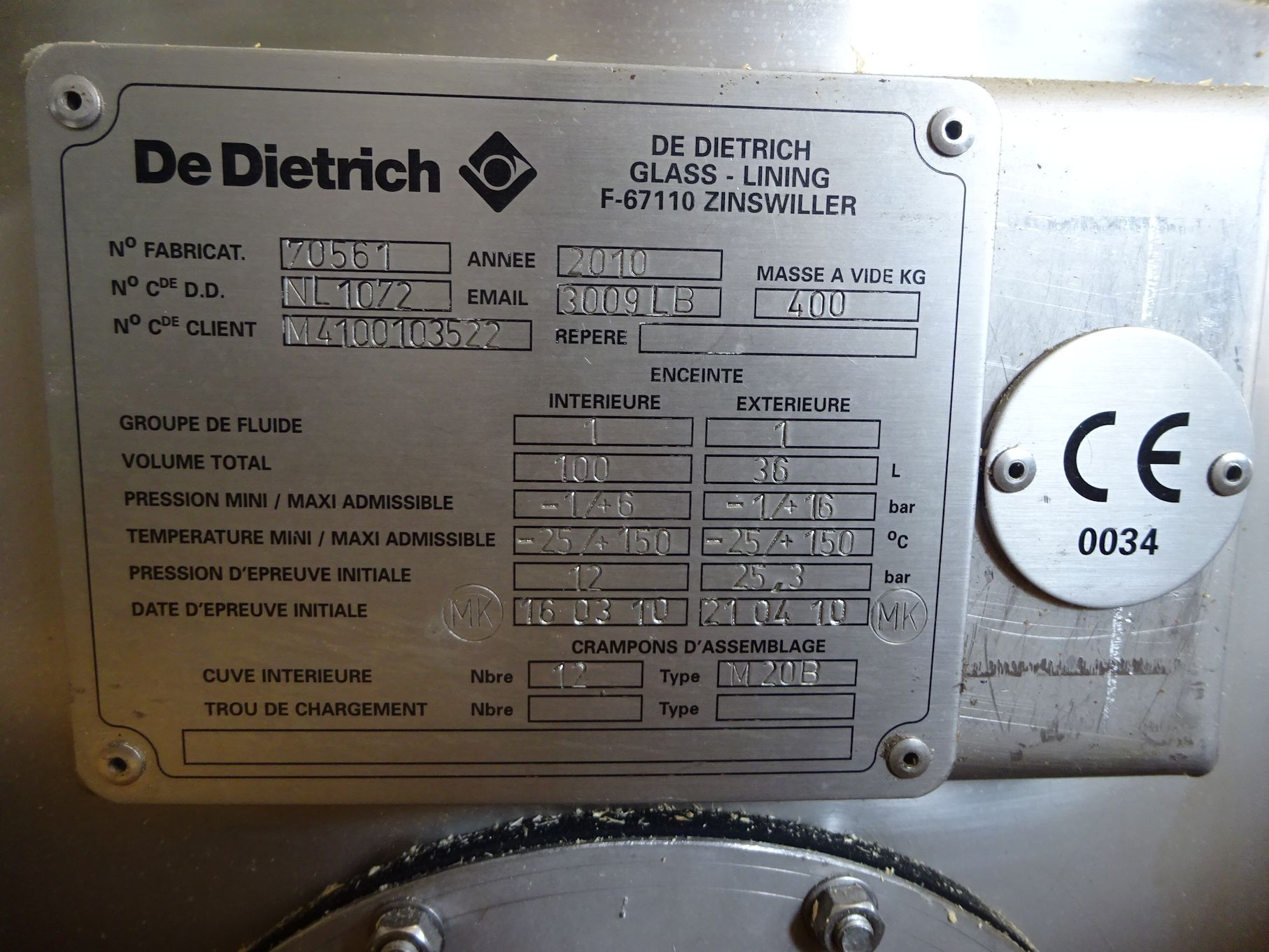 IPP# 706869, 100 L (26.4 gallons) Unused Glasslined Batch-Type Agitated Reactor For Sale